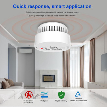 CORUI Най-новият детектор за димна аларма Сензор за гласово предупреждение Защита на домашната сигурност Високочувствителна вградена литиева батерия Интелигентен дом