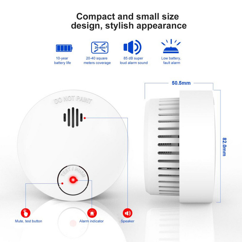 CORUI Najnovší detektor dymu, hlasový varovný senzor, ochrana domácej bezpečnosti, vysoko citlivá vstavaná lítiová batéria, inteligentná domácnosť