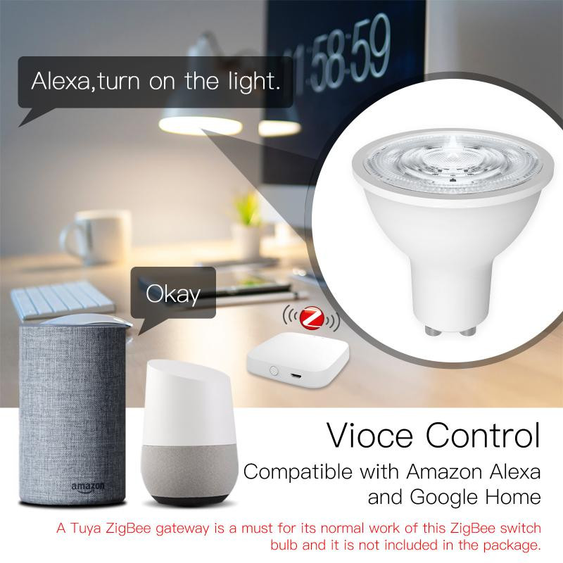 TUYA Zigbee GU10 Bec inteligent reflector RGB+CCT 5W Bec LED reglabil Control vocal Alexa Google Home Yandex Alice