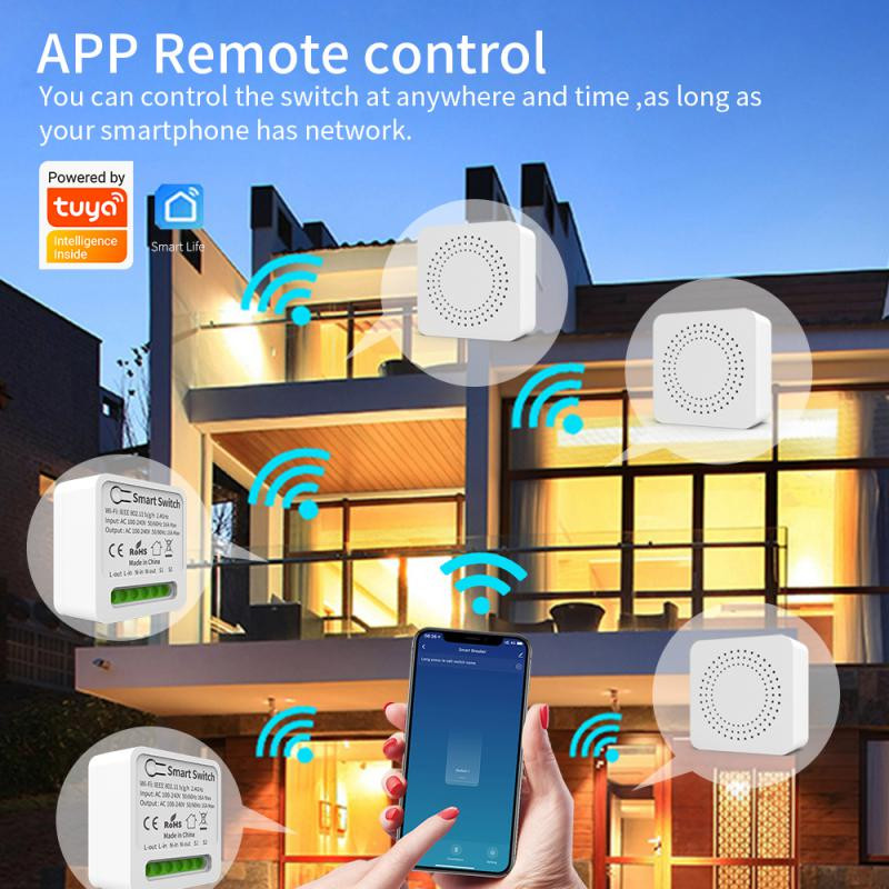 Atbalsta 2-way Control Mini Breaker Module darbojas ar Alexa Google Home Yandex Alice Tuya Wifi slēdži Bezvadu slēdzis 10a 16a