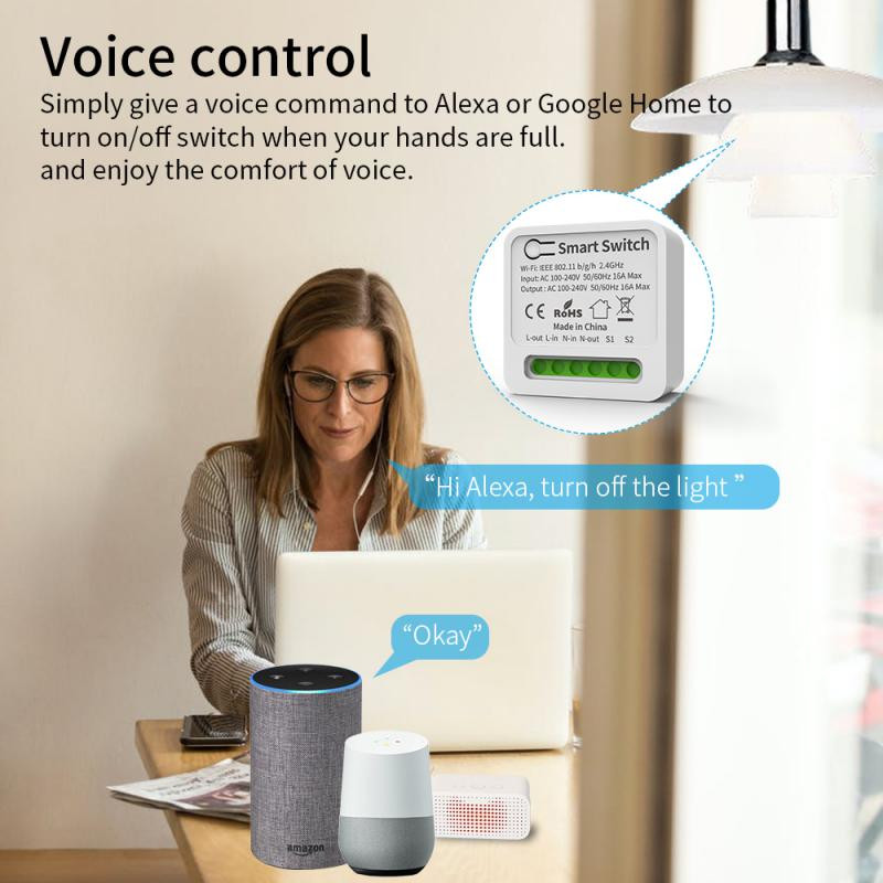 Atbalsta 2-way Control Mini Breaker Module darbojas ar Alexa Google Home Yandex Alice Tuya Wifi slēdži Bezvadu slēdzis 10a 16a