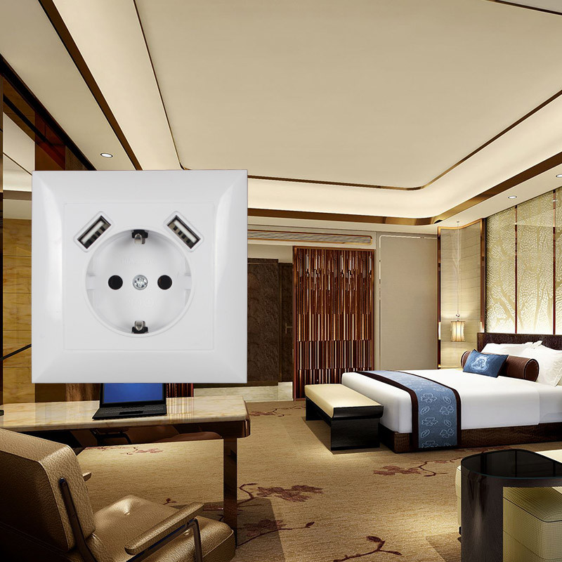 Нов стенен USB контакт 5V2A ЕС стандартен електрически контакт с двоен домашен USB щепсел Зарядно устройство Захранващ контакт с Usb V8-2