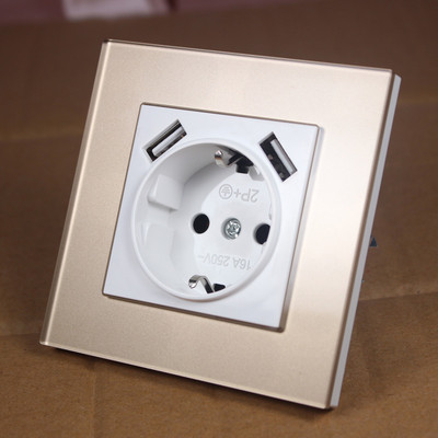 Стенен USB контакт Изход 5V2A Eu Стандартен електрически контакт с двоен домашен USB щепсел Зарядно устройство Захранващ контакт Акрил Сиво Бял YB7