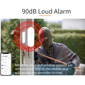 WenHIOT WiFi Сензор за врата Прозорец Контакт Отворено Затваряне Tuya APP Дистанционно управление Съвместимо с Alexa Google Assistant Smart Life