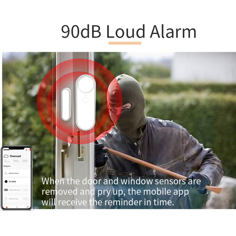 WenHIOT WiFi Senzor ușă Contact fereastră Deschidere Închidere Telecomanda aplicației Tuya Compatibilă cu Alexa Google Assistant Smart Life