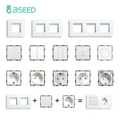 BSEED 1/2/3Gang 1/2 utas mechanikus gombos kapcsoló alkatrész Fali aljzat Kimenet Funkciókulcs barkács üvegkeret rész szabad kombináció fehér