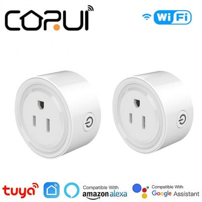 CORUI 10A Tuya US Smart Plug WiFi laika funkcija Smart Life tālvadības pults kontaktligzda saderīga ar Alexa Google Home