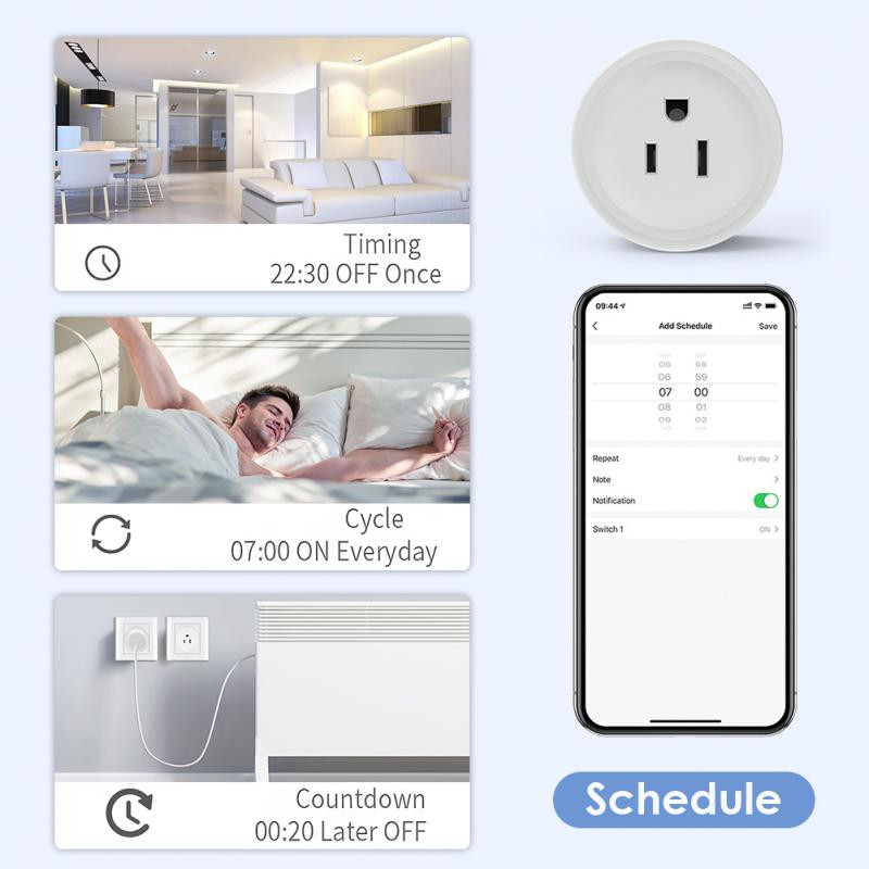CORUI 10A Tuya US Smart Plug WiFi laika funkcija Smart Life tālvadības pults kontaktligzda saderīga ar Alexa Google Home