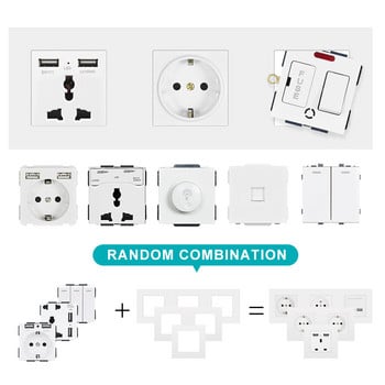 SRAN EU Socket With Rocker Switch,220v 16A Wall Power Socket With Usb 146*86 PC Panel with Light Switch 1gang 1/2way Outlet