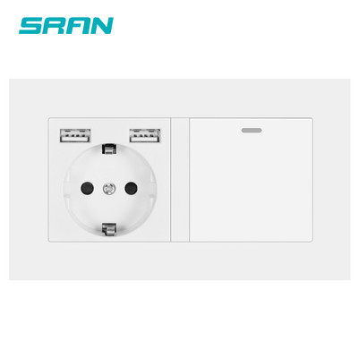 SRAN EU ligzda ar svirslēdzi, 220v 16A sienas barošanas ligzda ar usb 146*86 datora paneli ar gaismas slēdzi 1gang 1/2way kontaktligzda