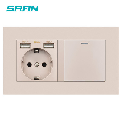 Priză SRAN UE cu comutator basculant, priză de perete 220v 16A cu panou PC USB 146*86 cu comutator de lumină priză 1 grup 1/2 căi