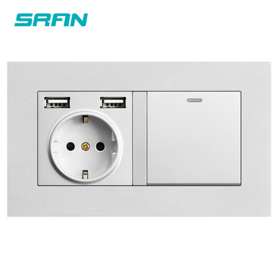 Priză SRAN UE cu comutator basculant, priză de perete 220v 16A cu panou PC USB 146*86 cu comutator de lumină priză 1 grup 1/2 căi