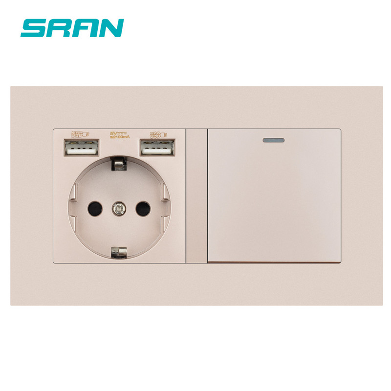 Priză SRAN UE cu comutator basculant, priză de perete 220v 16A cu panou PC USB 146*86 cu comutator de lumină priză 1 grup 1/2 căi