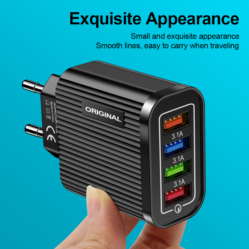 Încărcător USB mufă SUA/UE Adaptor de perete de încărcare rapidă 3.0 4.0 4 porturi Încărcătoare pentru telefon mobil pentru iPhone Samsung Xiaomi Huawei tabletă