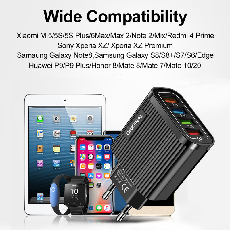 Încărcător USB mufă SUA/UE Adaptor de perete de încărcare rapidă 3.0 4.0 4 porturi Încărcătoare pentru telefon mobil pentru iPhone Samsung Xiaomi Huawei tabletă