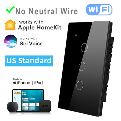 Comutator WiFi cu senzor tactil Smart Home Lucru cu Apple Homekit Controlul aplicației Siri Voice Telecomanda Comutatoare de lumină NU ESTE NECESAR cablu neutru