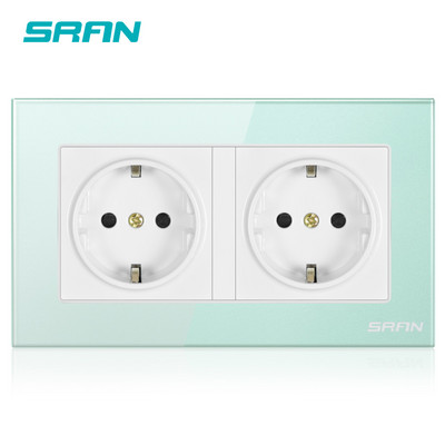 Πίνακας τοίχου κρυστάλλινου γυαλιού SRAN 146*86 Πολλαπλών δρόμων με βύσμα τροφοδοσίας με γείωση 16A Standard Ηλεκτρικής πρίζας λωρίδα διπλής πρίζας