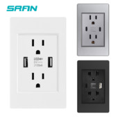 SRAN US štandardná duálna USB zásuvka, dvojitá 2,1A zásuvka s USB káblom, biela/čierna/zlatá PC panel spomaľujúci horenie 118 mm * 76 mm