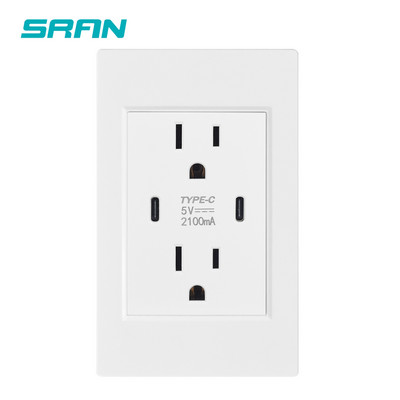 SRAN US štandardná duálna USB zásuvka, dvojitá 2,1A zásuvka s USB káblom, biela/čierna/zlatá PC panel spomaľujúci horenie 118 mm * 76 mm