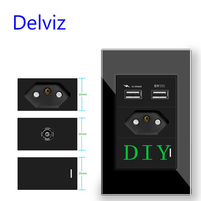 Štandardná zásuvka Delviz Brazília, vypínač a zásuvka na mieru, 2A USB kábel TV sieťový port modul, BR elektrická zástrčka stenová 20A zásuvka