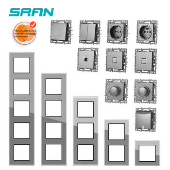 SRAN F6 Series Grey Glass Panel Διακόπτης φωτός ΕΕ Γαλλικές ηλεκτρικές πρίζες Υποδοχή USB Τηλεόραση RJ45 Touch Module DIY