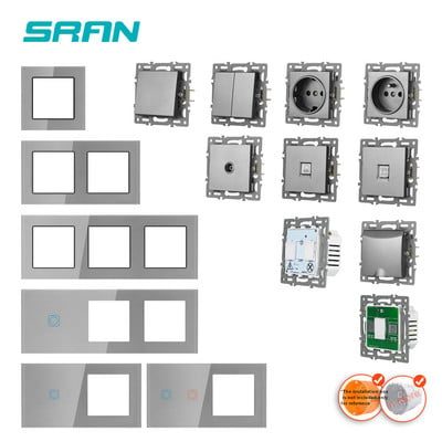 SRAN F6 seeria hall klaaspaneel Valguslüliti EU Prantsuse pistikupesad USB pistikupesa TV RJ45 puutemoodul isetegemine