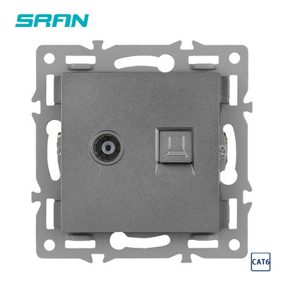 Seria SRAN F6 Panou din sticlă gri Comutator de lumină UE franceză prize electrice Priză USB TV RJ45 Modul tactil DIY