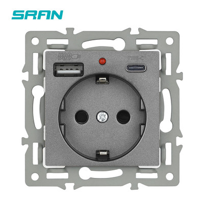 Seria SRAN F6 Panou din sticlă gri Comutator de lumină UE franceză prize electrice Priză USB TV RJ45 Modul tactil DIY