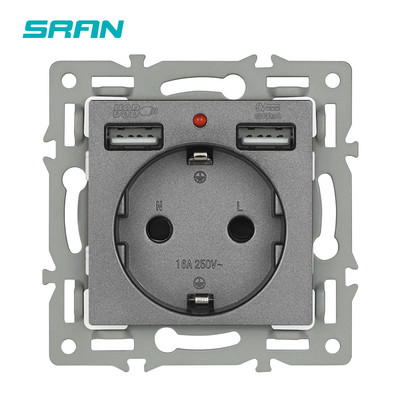 Seria SRAN F6 Panou din sticlă gri Comutator de lumină UE franceză prize electrice Priză USB TV RJ45 Modul tactil DIY