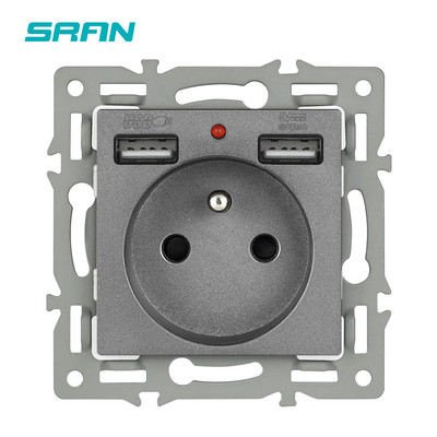 Seria SRAN F6 Panou din sticlă gri Comutator de lumină UE franceză prize electrice Priză USB TV RJ45 Modul tactil DIY