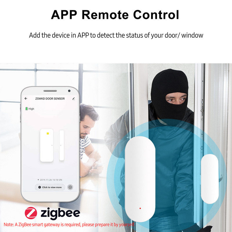 ZigBee intelligens ajtó ablak érzékelő riasztó mágneses otthoni biztonsági rendszer ajtó nyitási figyelmeztetés APP távirányító
