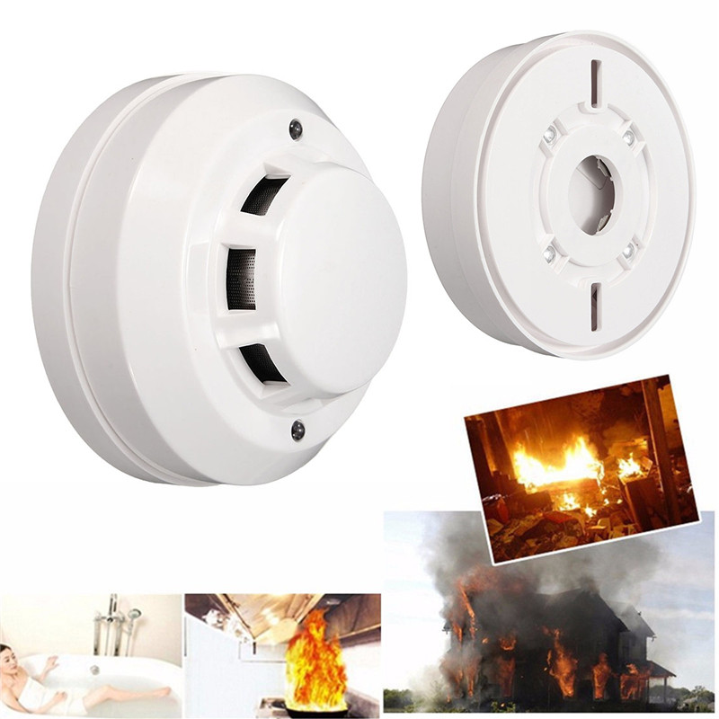 Detector fotoelectric de alarmă de fum în rețea Alb 12V DC Detector de fum fără fir Senzor Verificare sistem de securitate rezistent la incendiu