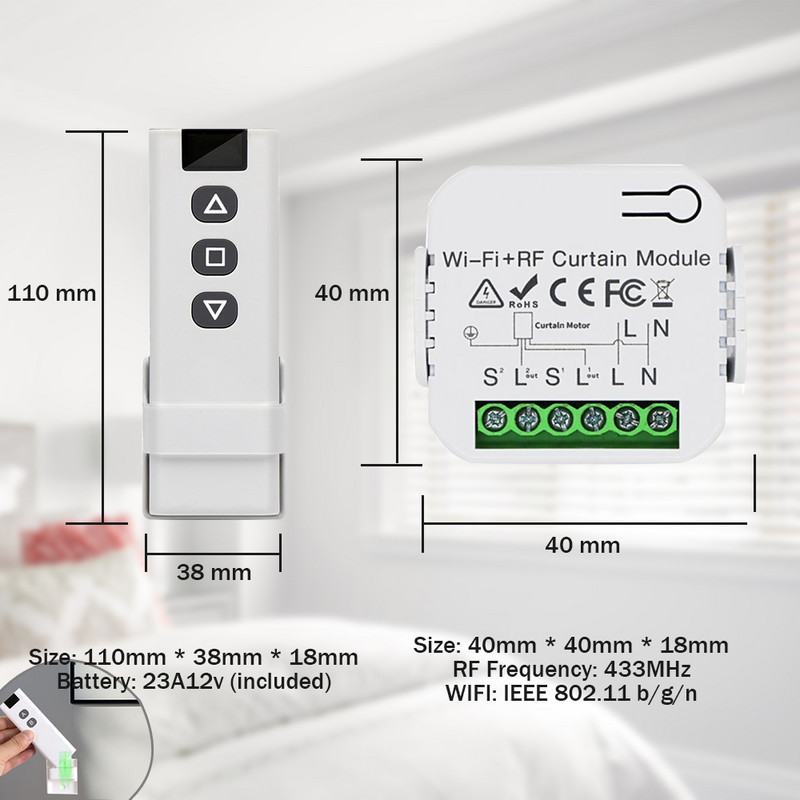 „IsFriday Blind WiFi“ užuolaidų jungiklis „Tuya“ elektrinis susukamasis užraktas 433MHz RF nuotolinio valdymo pultas „Smart Life“ programa, skirta „Google Home Alexa“