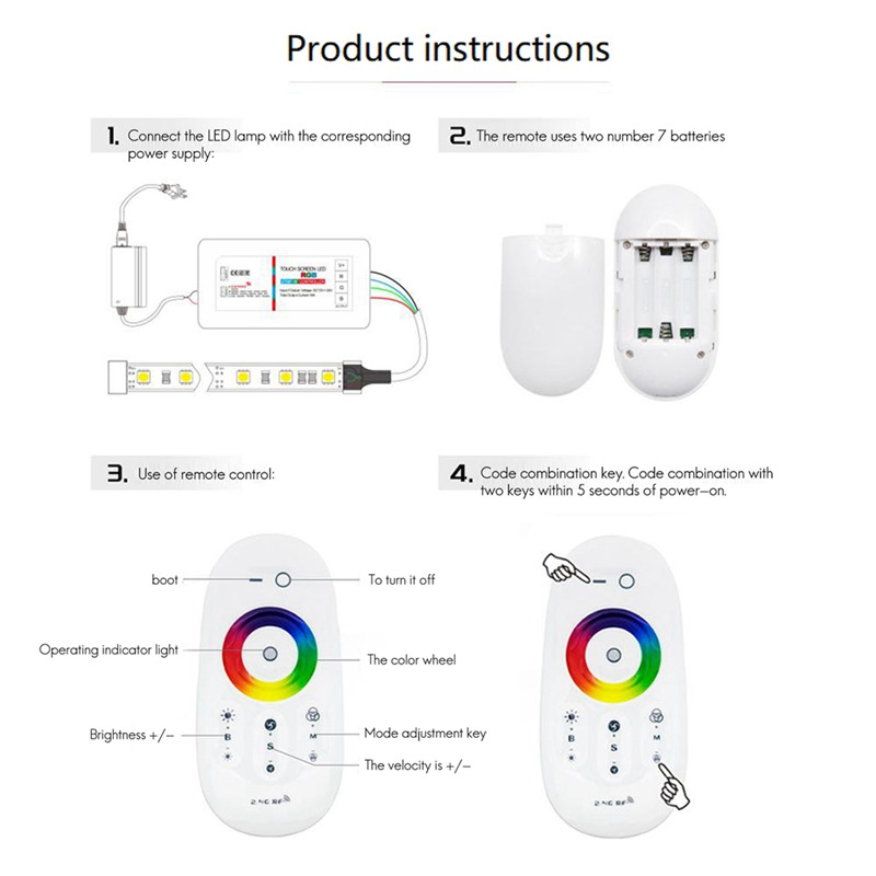 Controler de reglare unică RGB 2,4G Telecomandă LED Full Touch Controler pentru șiruri de lumină de joasă tensiune DC12V-24V