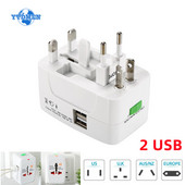 2 USB port univerzális adapter Többfunkciós EU UK US AU konverziós csatlakozó dugó utazási AC töltő átalakító aljzathoz 6A 250V