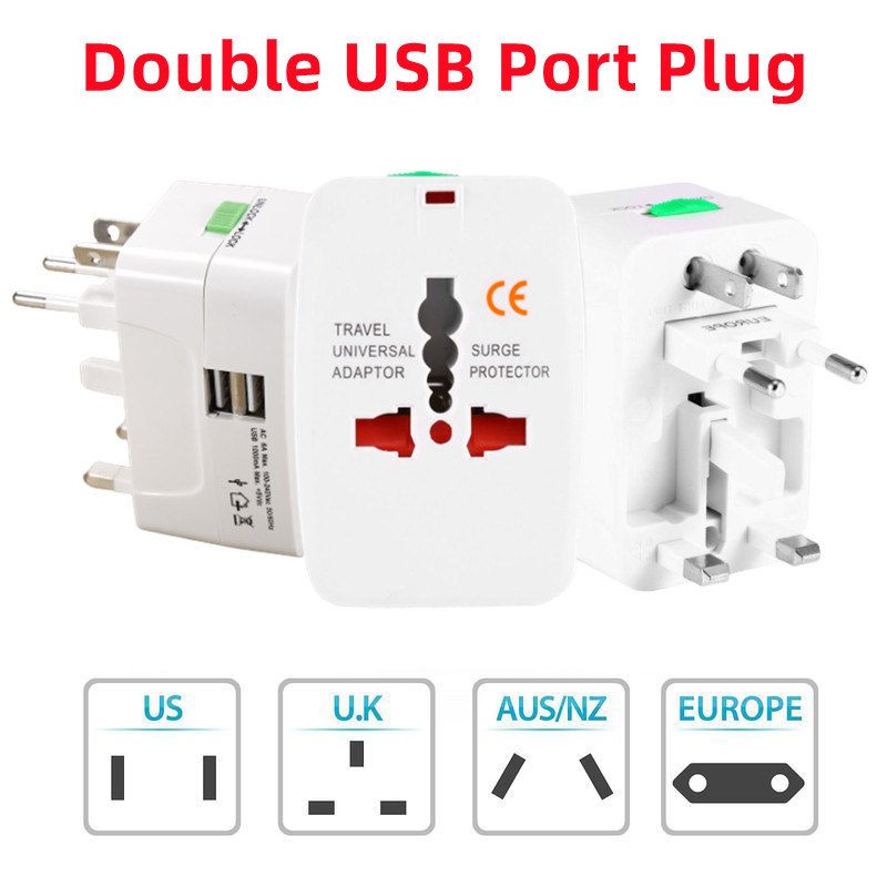 2 USB port univerzális adapter Többfunkciós EU UK US AU konverziós csatlakozó dugó utazási AC töltő átalakító aljzathoz 6A 250V