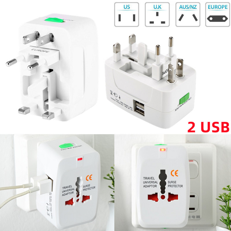 2 USB port univerzális adapter Többfunkciós EU UK US AU konverziós csatlakozó dugó utazási AC töltő átalakító aljzathoz 6A 250V