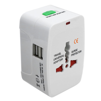 Călătorii în lume AU US Marea Britanie UE Convertor Adaptor universal pentru încărcător de curent alternativ 2 porturi USB Adaptor pentru priză internațională All in One