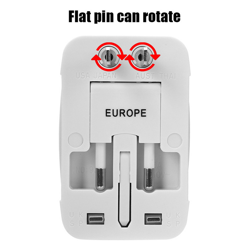 Călătorii în lume AU US Marea Britanie UE Convertor Adaptor universal pentru încărcător de curent alternativ 2 porturi USB Adaptor pentru priză internațională All in One