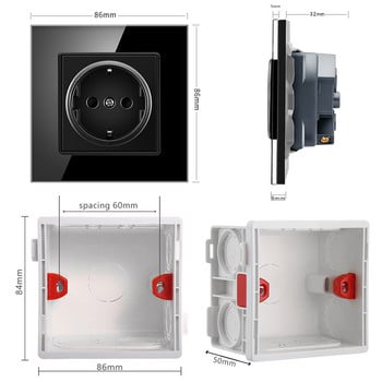 Nywp стенен кристален стъклен панел захранващ щепсел е заземен, 16a европейски стандартен електрически контакт 86 мм * 86 мм