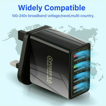 Travel UK EU US Plug 4 Ports USB Transformer Adapter Φορτιστής τοίχου Τροφοδοτικό Γρήγορος γρήγορος φορτιστής