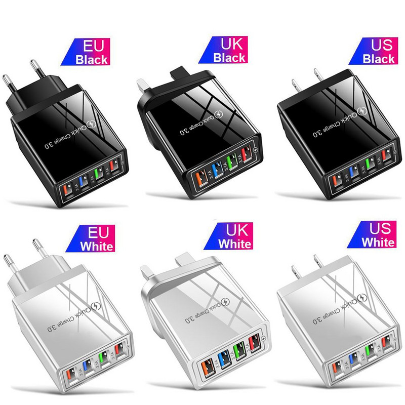 Utazás az Egyesült Királyságban EU USA dugó 4 portos USB transzformátor adapter fali töltő tápegység gyors gyorstöltő