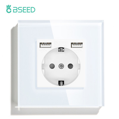 BSEED Priză de perete UE Priză dublă de încărcare a telefonului USB Tip-c Priză unică din cristal Priză electrică 16A 110V-240V