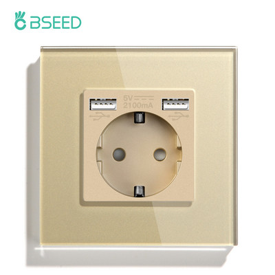 BSEED Priză de perete UE Priză dublă de încărcare a telefonului USB Tip-c Priză unică din cristal Priză electrică 16A 110V-240V