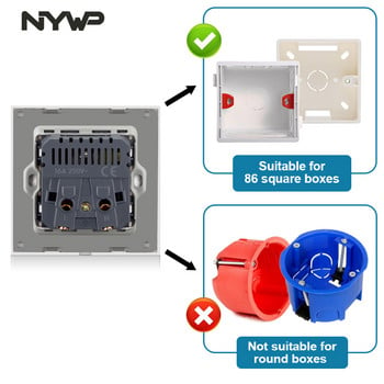 NYWP EU захранващ контакт, щепсел с 2.1a 16A USB порт за зареждане, стъклен панел, руски испански захранващ контакт