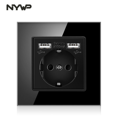 Priză NYWP UE, mufă cu port de încărcare USB 2.1a 16A, panou din sticlă, priză rusă spaniolă