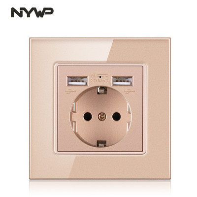 Priză NYWP UE, mufă cu port de încărcare USB 2.1a 16A, panou din sticlă, priză rusă spaniolă