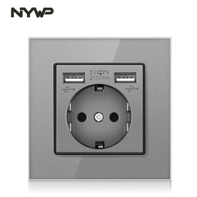 Priză NYWP UE, mufă cu port de încărcare USB 2.1a 16A, panou din sticlă, priză rusă spaniolă