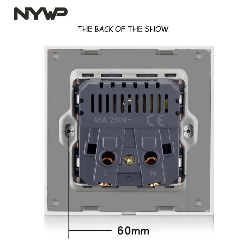 Priză NYWP UE, mufă cu port de încărcare USB 2.1a 16A, panou din sticlă, priză rusă spaniolă