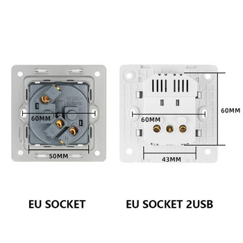 Avoir Стенен електрически контакт FR френски стандарт с двоен USB 2A бял черен златен сив пластмасов панел електрически контакти 220V